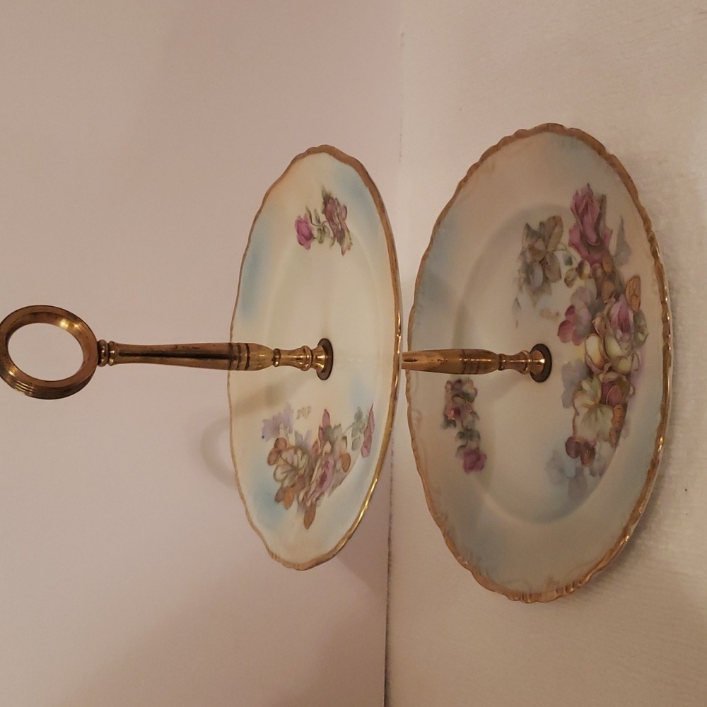 Antique 1800's German Crossed Arrows 6895 Hand Painted 2-Tier Cake Plates  Stand